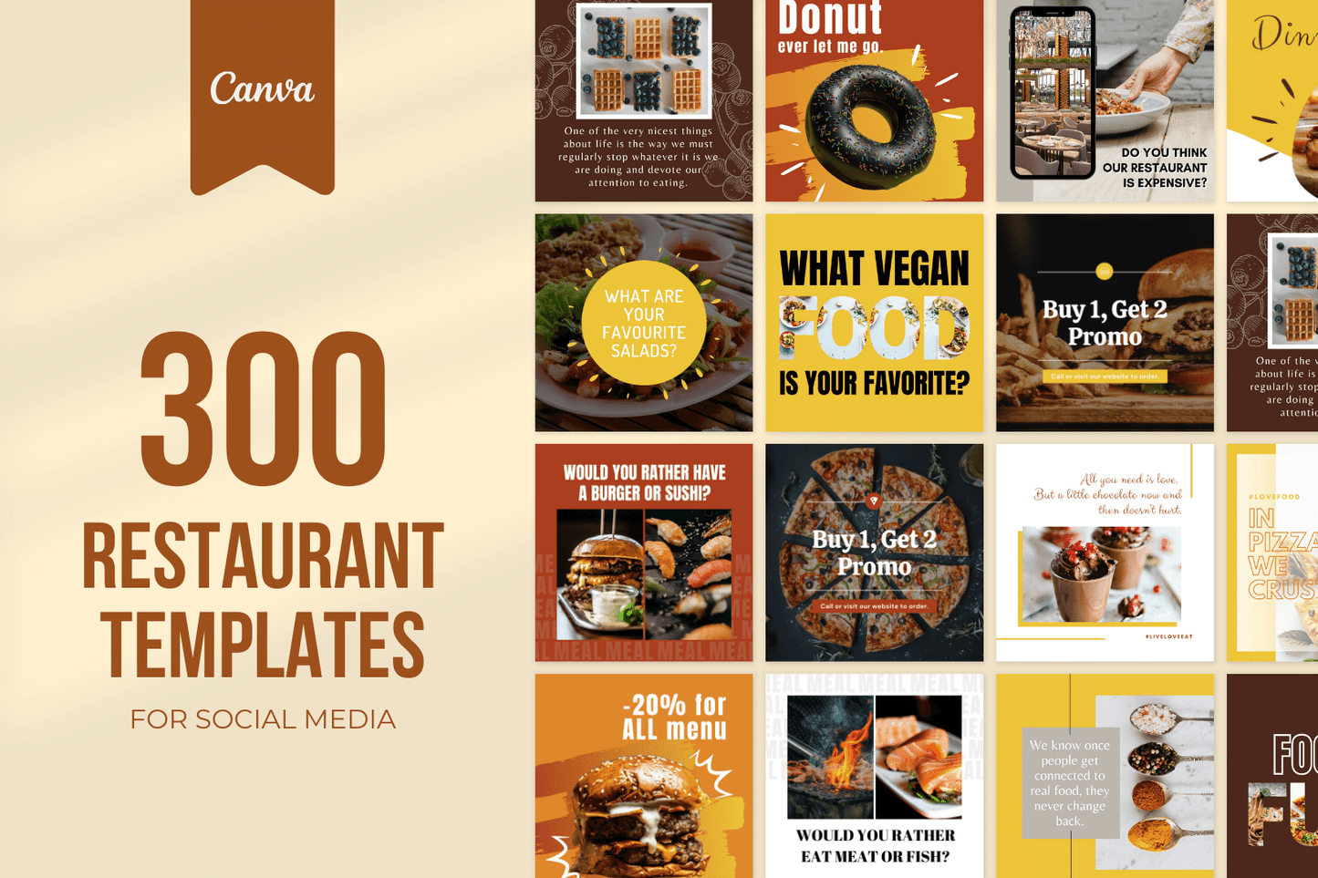 300 Social Media Templates for Restaurants